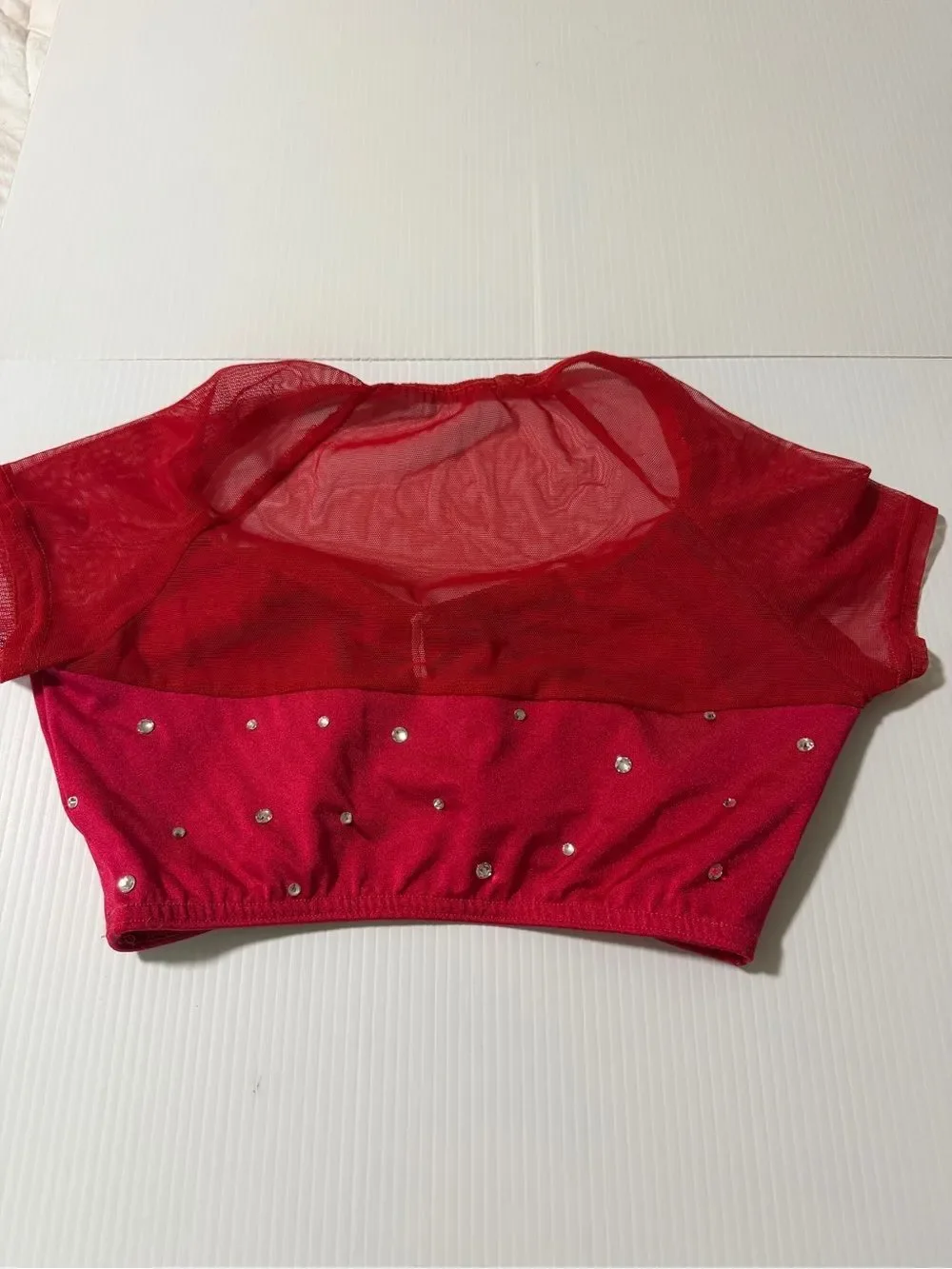 Kelle red top En Vogue Dance Costume custom rhinestone solo 2796 adult SA